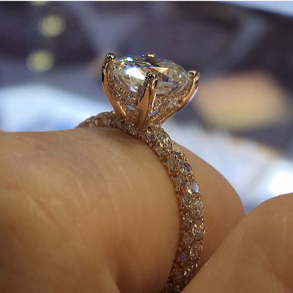 14k yellow gold engagement ring diamond oval 2 ct - Picture 2 of 8